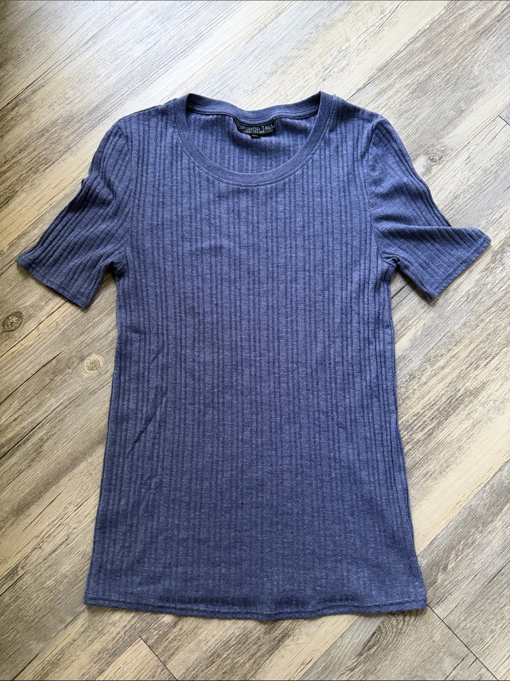 Topshop Navy Ribbed Short Sleeve Tee